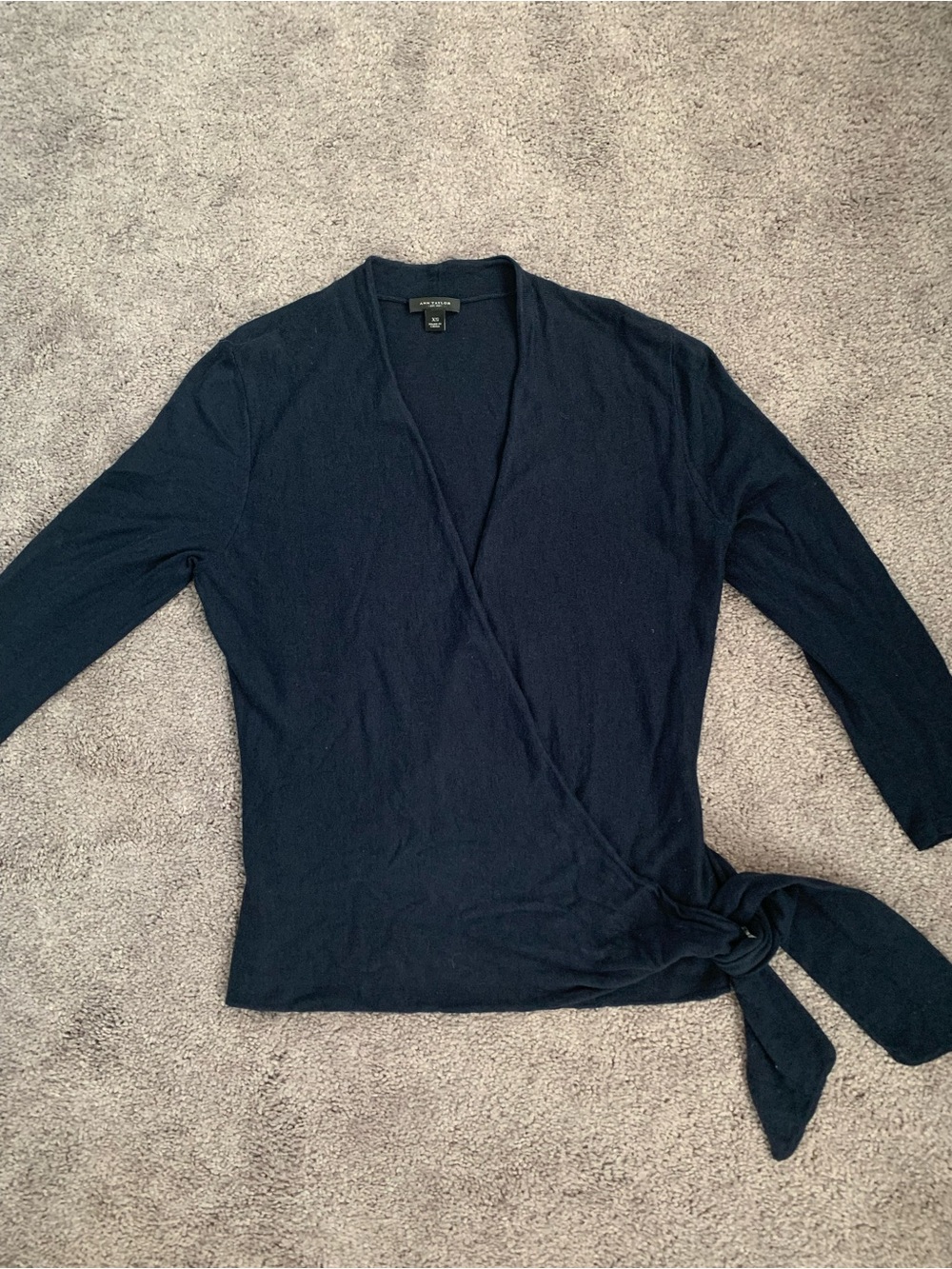Ann Taylor Navy Wrap Tie-Side Cardigan